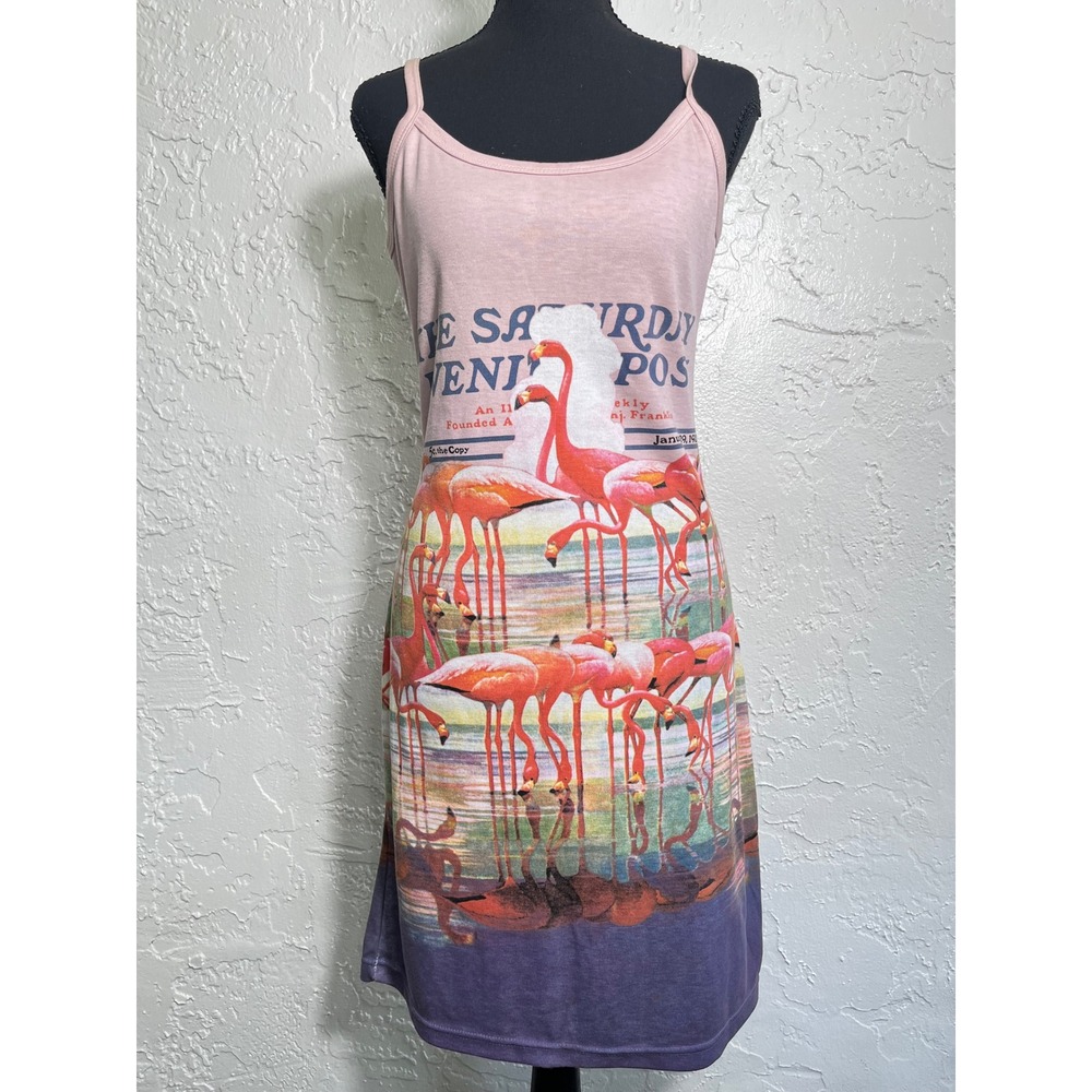 Breeke Saturday Evening Post Flamingo Graphic Midi Dress Size M